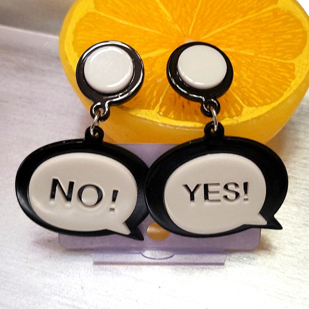Yes Or No Word Bubble Earrings Acylic Resign 3D Printed